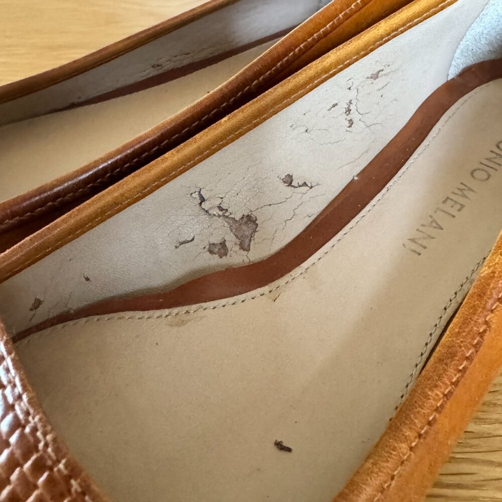 Antonio Melani Tan Leather Loafers Size 6.5 Woven Penny Flats - Picture 5 of 12